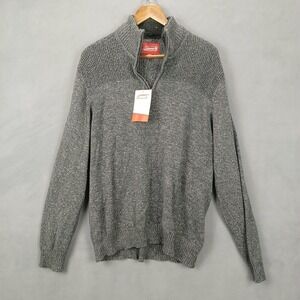 Coleman Quarter Zip Sweater Mens XL Gray Cotton Tight Knit Ribbed Mock Neck Warm